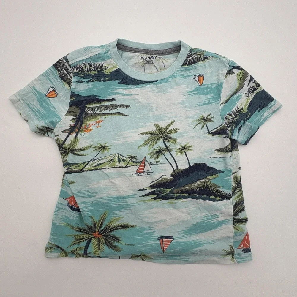 Old Navy Shirt Kids 6-7 Multicolor Tropical‎ Palm Tree Sailboat Graphic Tee Top